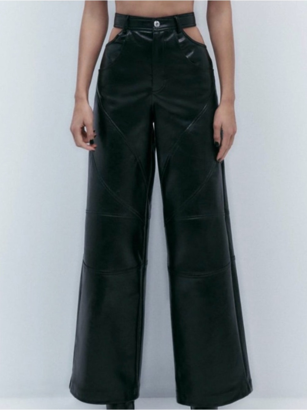 *NWT* High-Waist Black Faux Leather Wide-Leg Pants